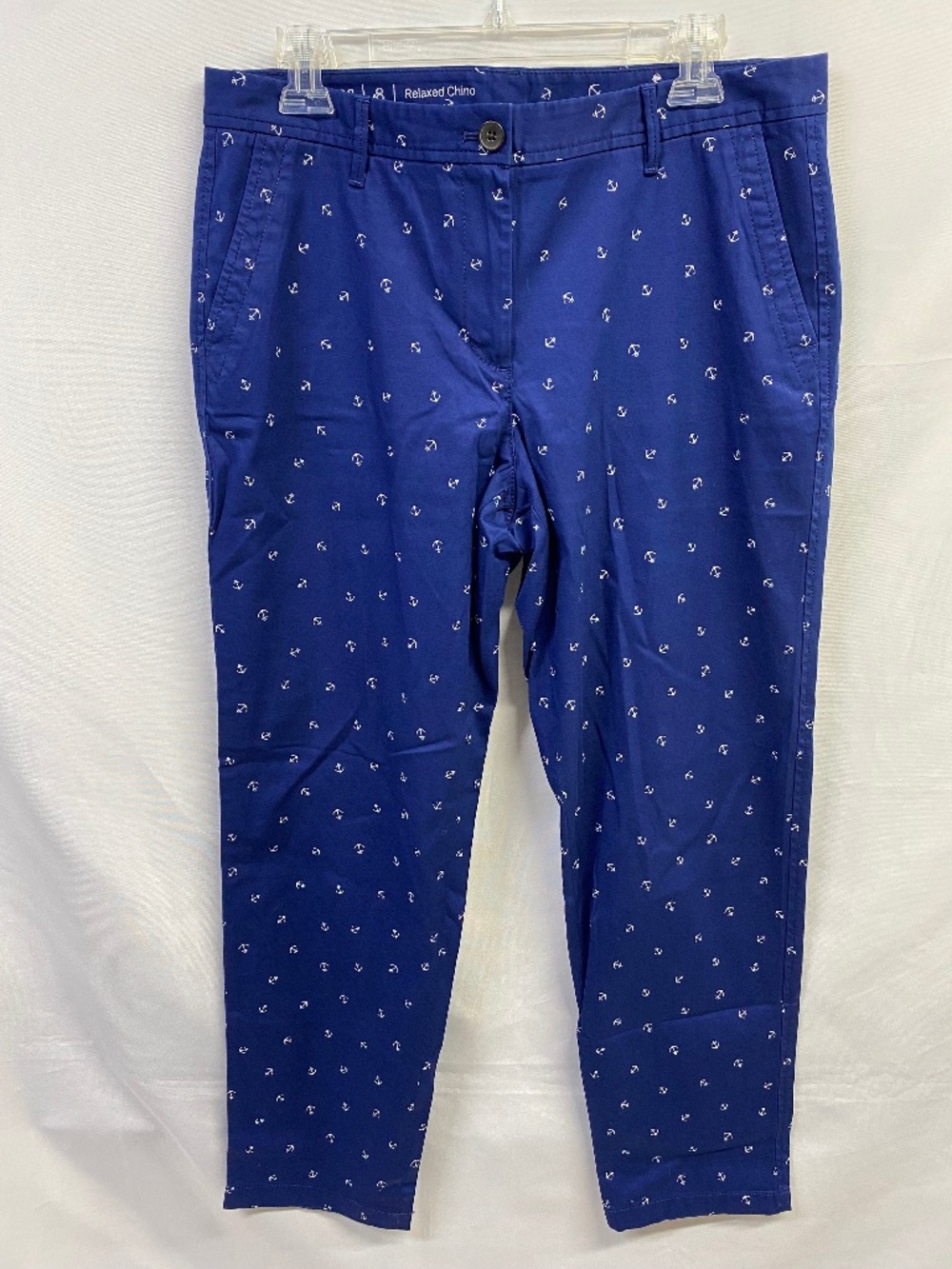Talbots Women's Relaxed Chino Navy Blue Nautical Anchor Pants Size 8